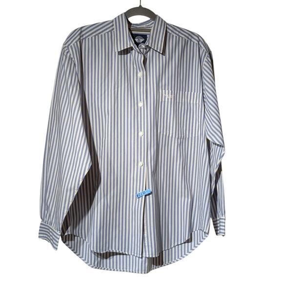Docker's Dusty Blue Striped 100% Cotton Button Up Shirt Ladies' Sz M - Picture 8 of 9
